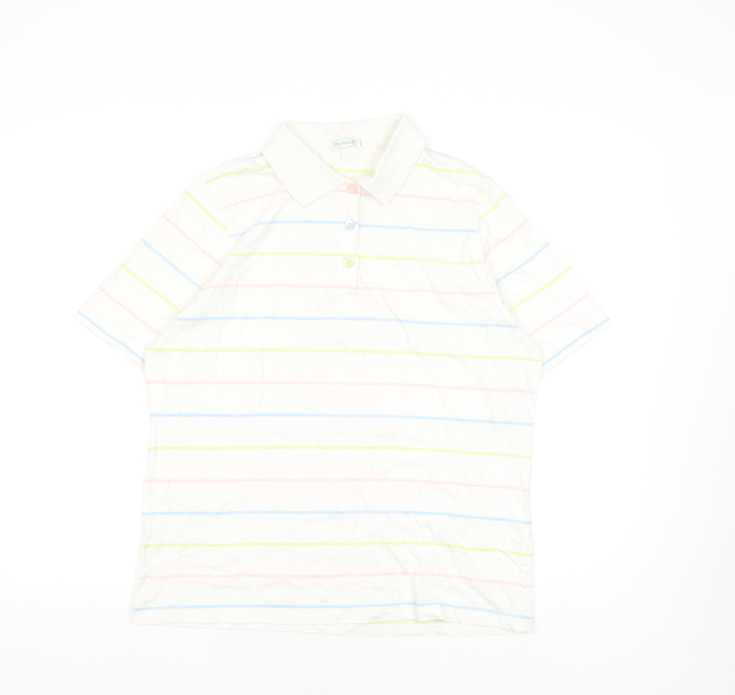 One Up Golf Unisex Polo Shirt L White Striped Casual