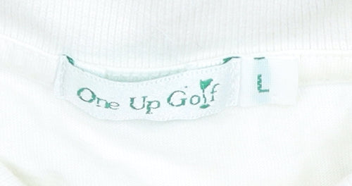 One Up Golf Unisex Polo Shirt L White Striped Casual