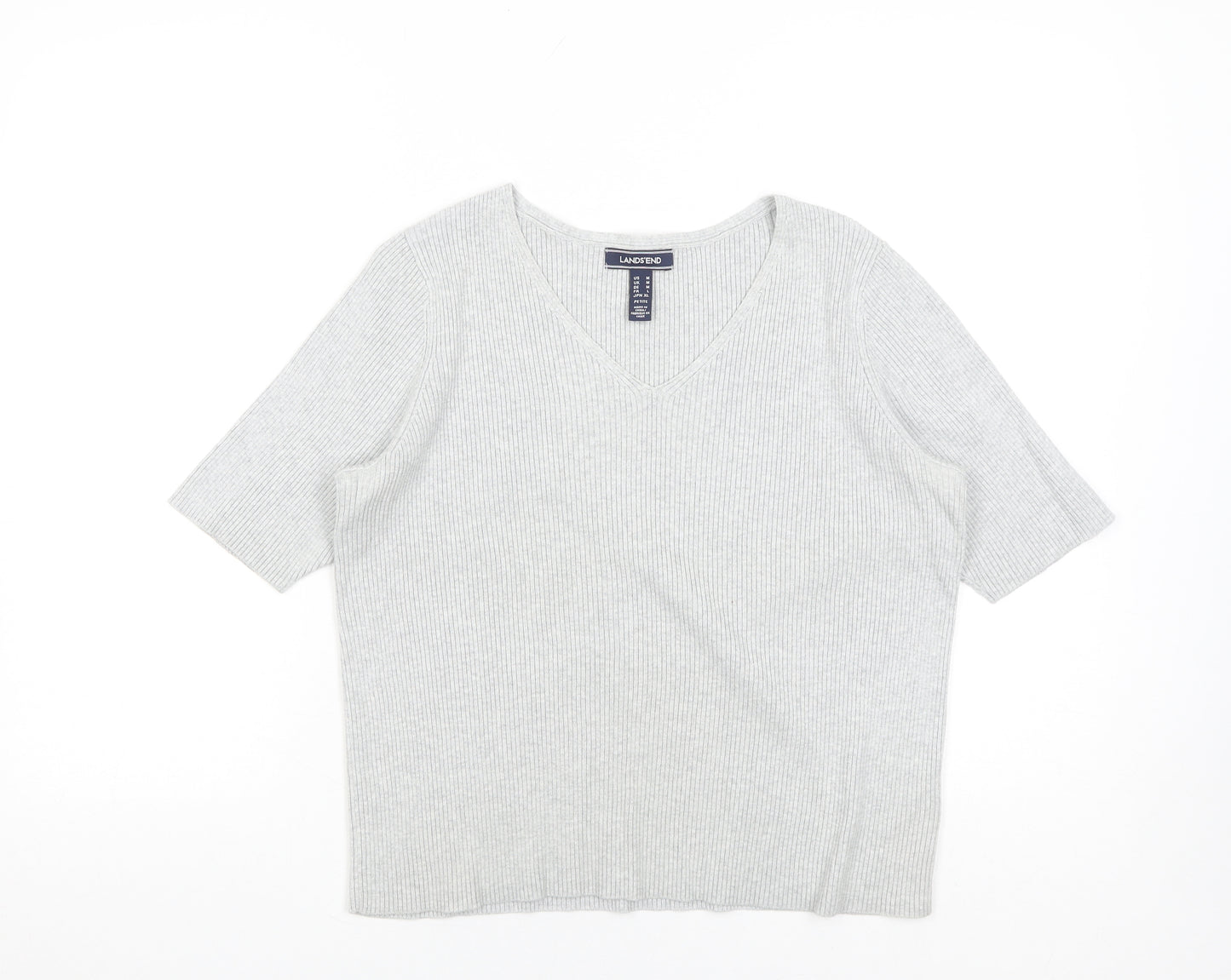 Lands' End Women's Grey V-Neck Knit Top, Size M
