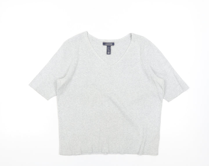 Lands' End Women's Grey V-Neck Knit Top, Size M