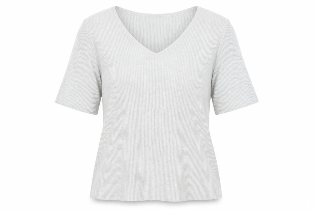 Front view of Lands' End Women's Grey V-Neck Knit Top, size M