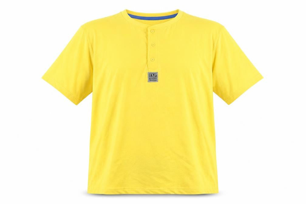 Atlasformen Men’s Yellow Henley T-Shirt XL, Short Sleeve, Cotton