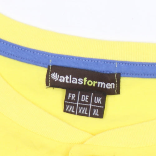 Atlasformen Men’s Yellow Henley T-Shirt XL, Short Sleeve, Cotton
