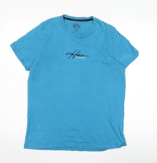 Hollister Men's Blue Medium T-Shirt - Logo Design