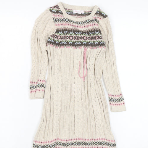 Jillian's Closet Girls Beige Fair Isle Knit Dress Size 4