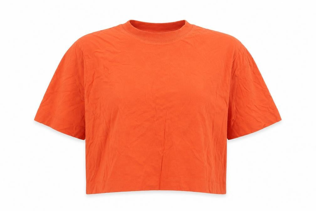 Front view of Collusion Women's Orange Crew Neck T-Shirt, size 12