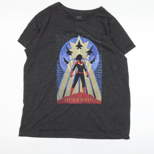 Marvel Grey Captain Marvel T-Shirt, Unisex Adults S