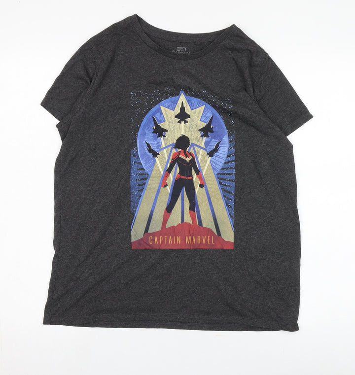 Marvel Grey Captain Marvel T-Shirt, Unisex Adults S