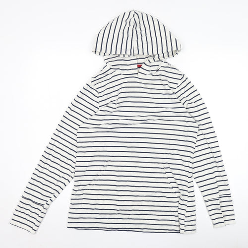 Oceana Unisex White Striped Pullover Hoodie M