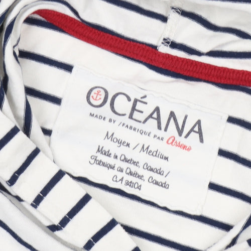 Oceana Unisex White Striped Pullover Hoodie M