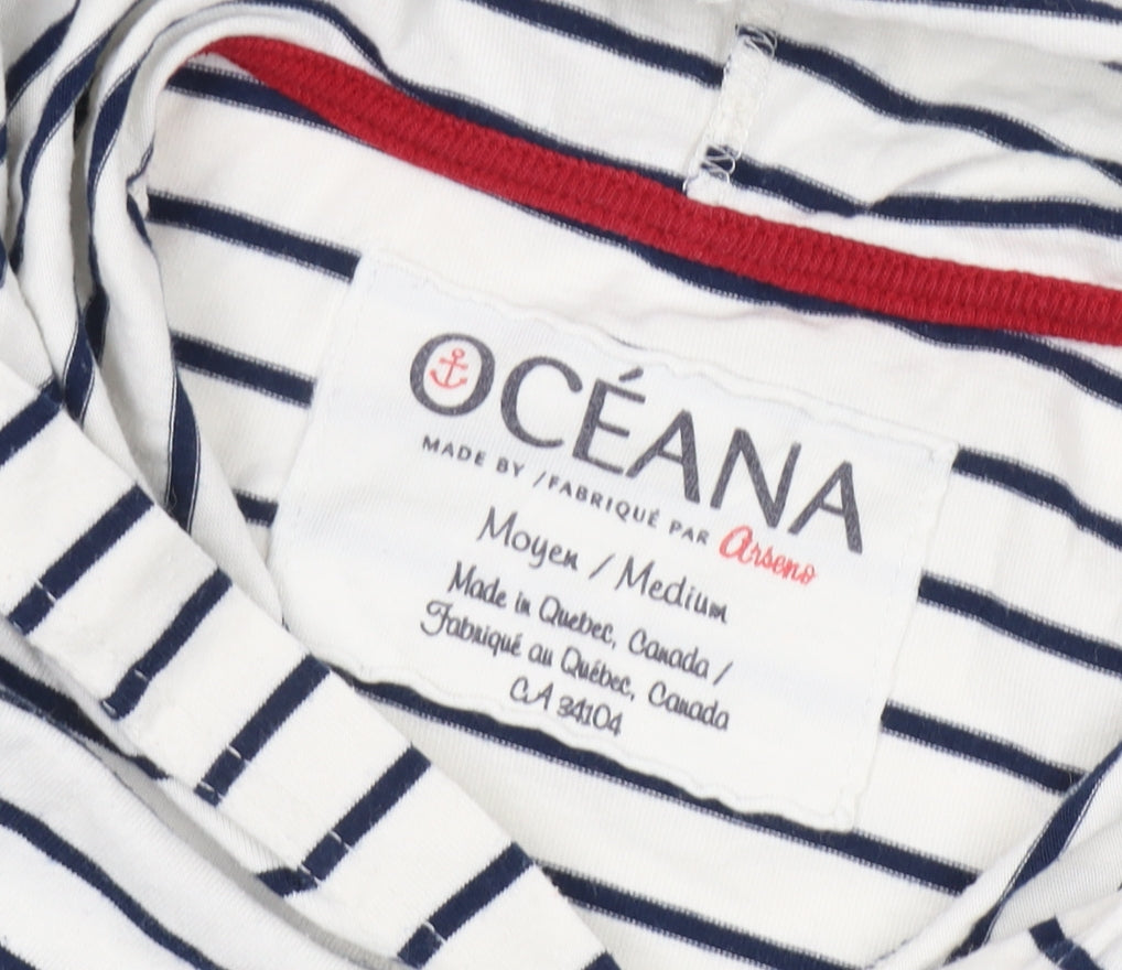 Oceana Unisex White Striped Pullover Hoodie M