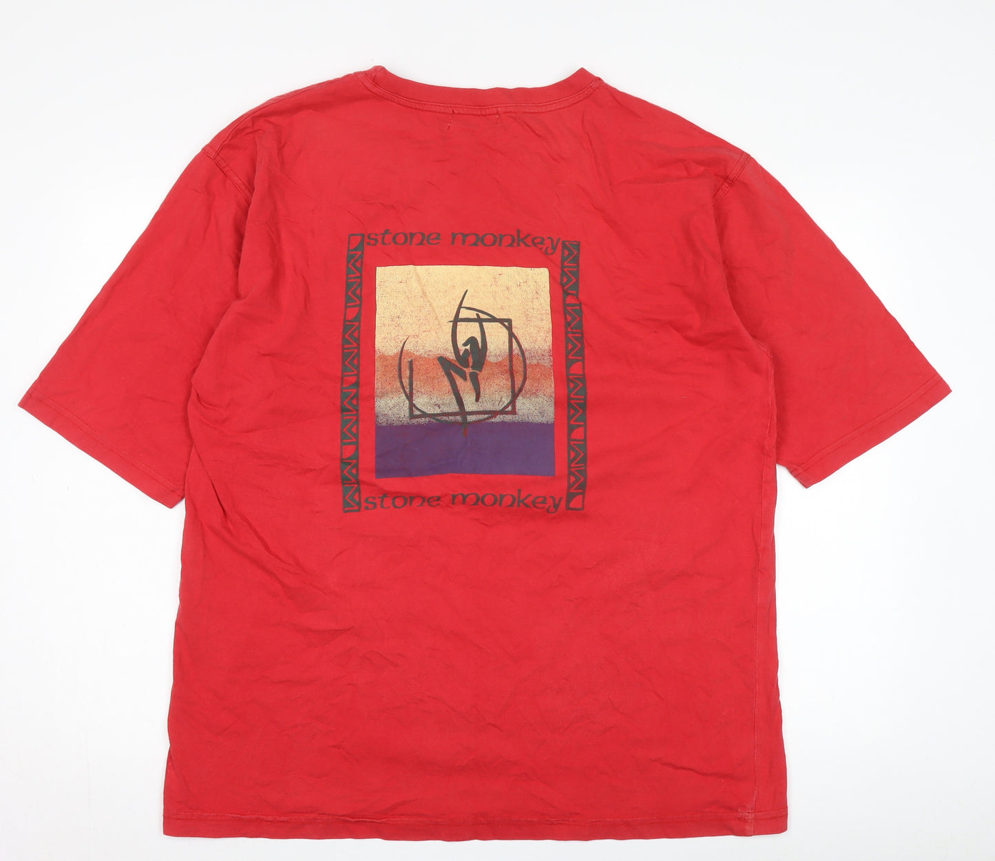 Stone Monkey Men's Red Graphic Print T-Shirt L