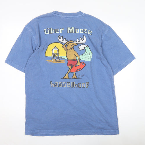 Uber Moose Men's Blue Graphic T-Shirt Large Funny Beach