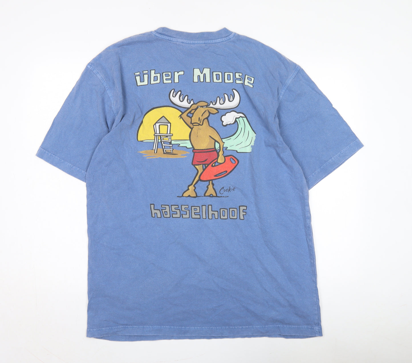 Uber Moose Men's Blue Graphic T-Shirt Large Funny Beach
