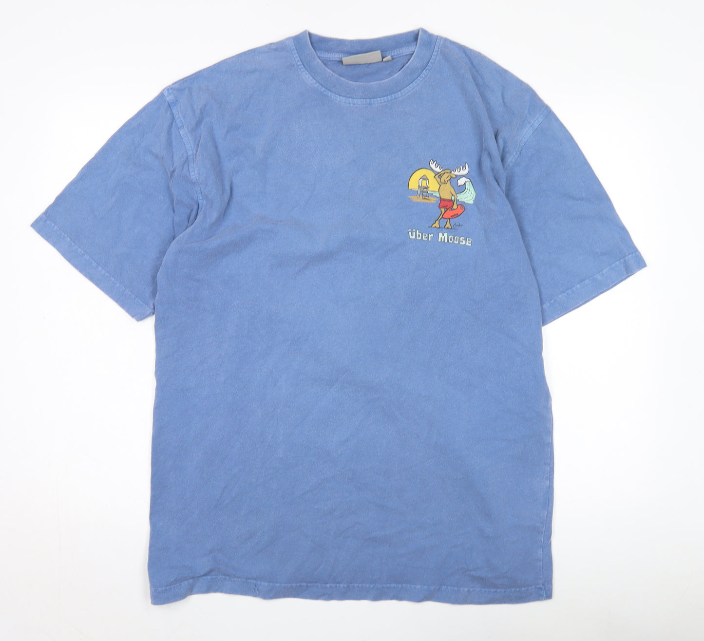 Uber Moose Men's Blue Graphic T-Shirt Large Funny Beach