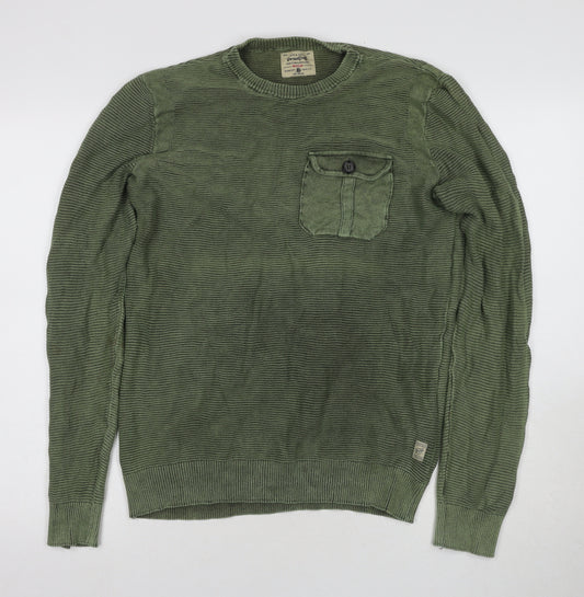 Jack & Jones Men's Green Medium Cotton Pullover Jumper