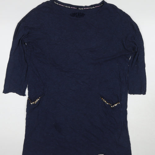 Superdry Women's Blue T-Shirt, S, 3/4 Sleeve, Sequin Accent