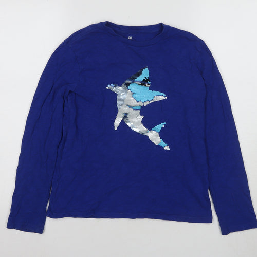 Gap Boys Blue XL Sequin Shark Graphic Long Sleeve T-Shirt