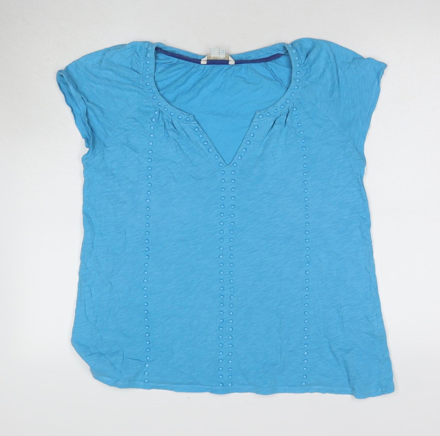 Boden Women's Blue Embroidered Short Sleeve Blouse Size 8