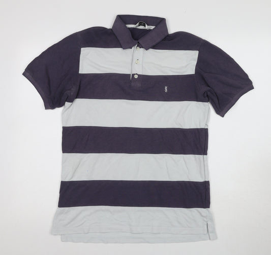 Yves Saint Laurent Men's Blue Grey Striped Polo Shirt M