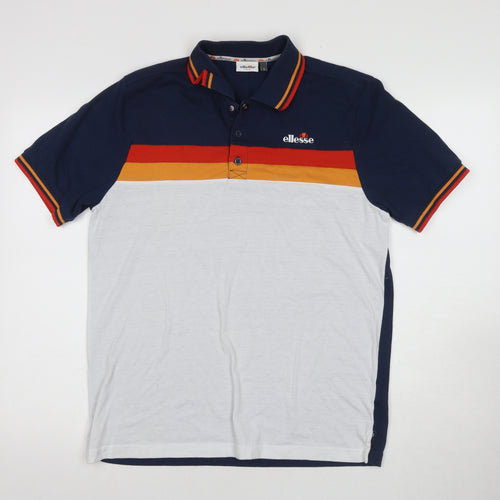 Ellesse Men's Blue Polo - Colourblock Short Sleeve