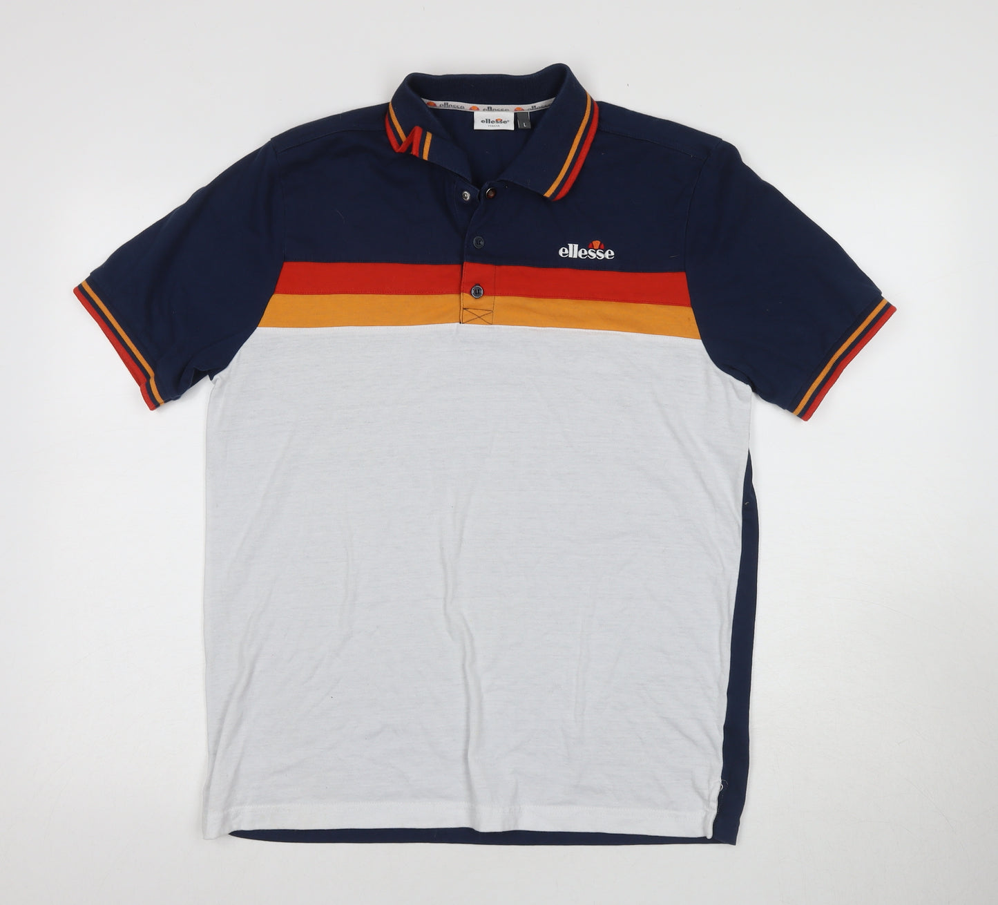 Ellesse Men's Blue Polo - Colourblock Short Sleeve
