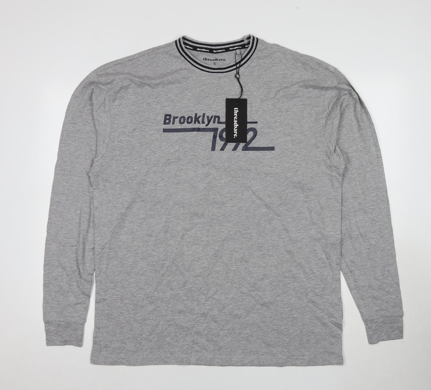 Threadbare Men's Grey Retro Long Sleeve T-Shirt - S