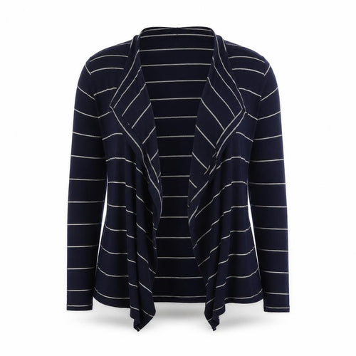 Linda Matthews Women's Blue Cardigan, L, Striped