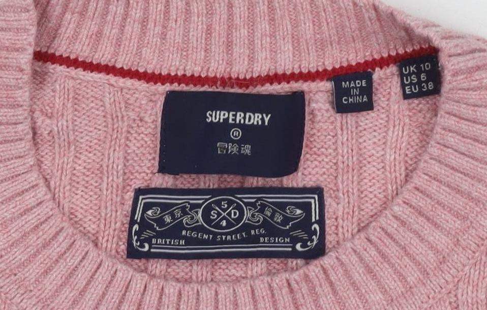 Superdry Women's Pink Cable-Knit Pullover Jumper Size 10