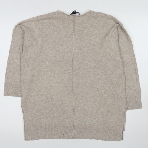French Connection Women's Beige V-Neck Jumper, S, 3/4 Sleeve