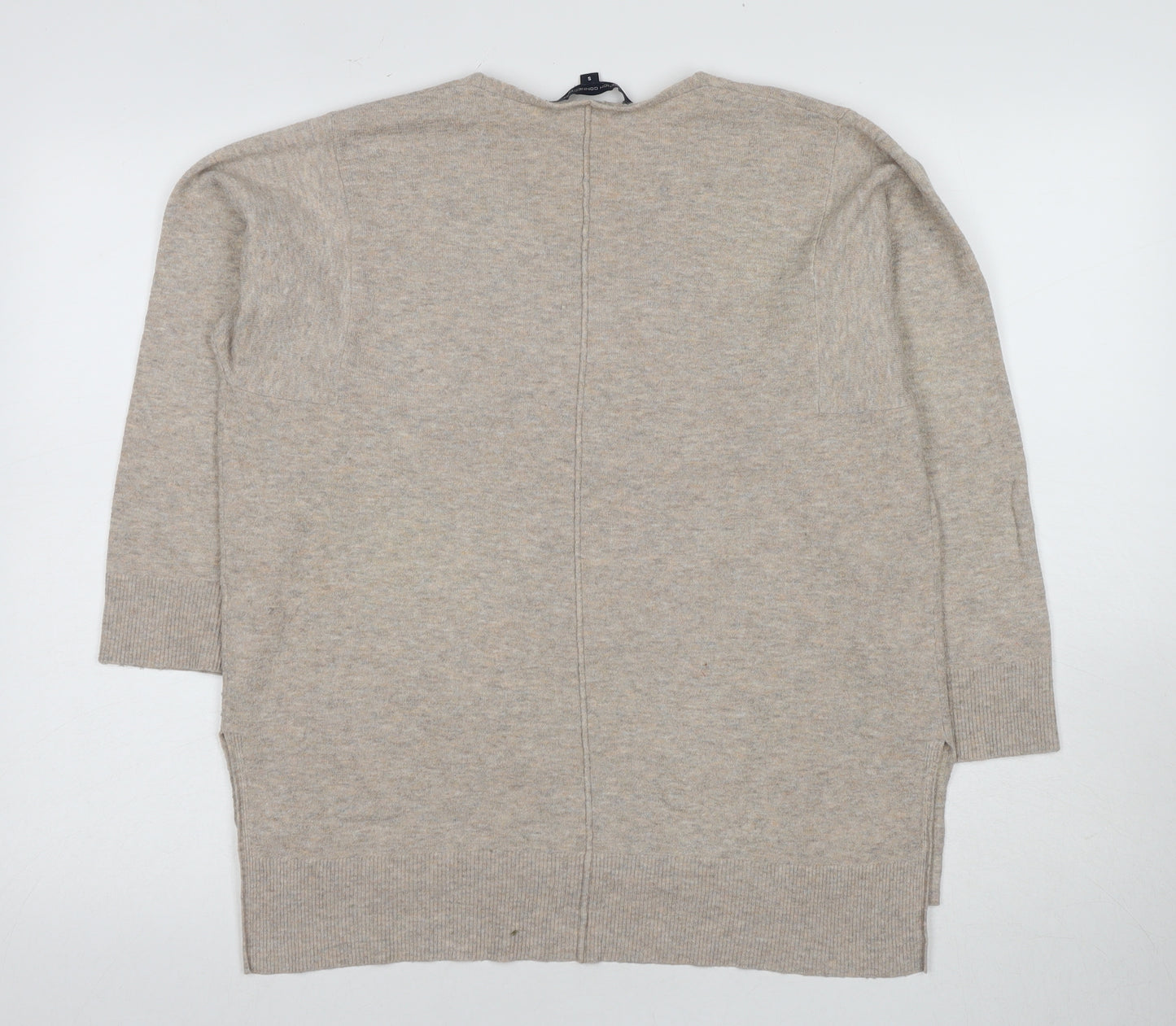 French Connection Women's Beige V-Neck Jumper, S, 3/4 Sleeve