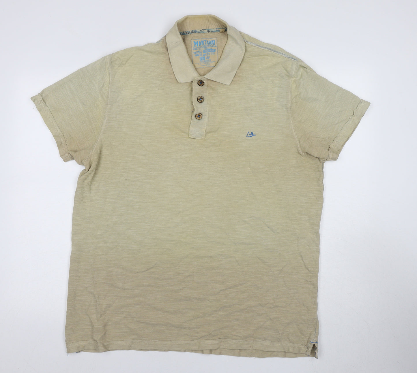 Mantaray Men's Beige Cotton Polo Shirt Size L