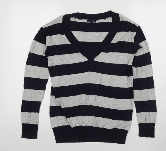 Gap Women's Multicoloured Striped V-Neck Jumper