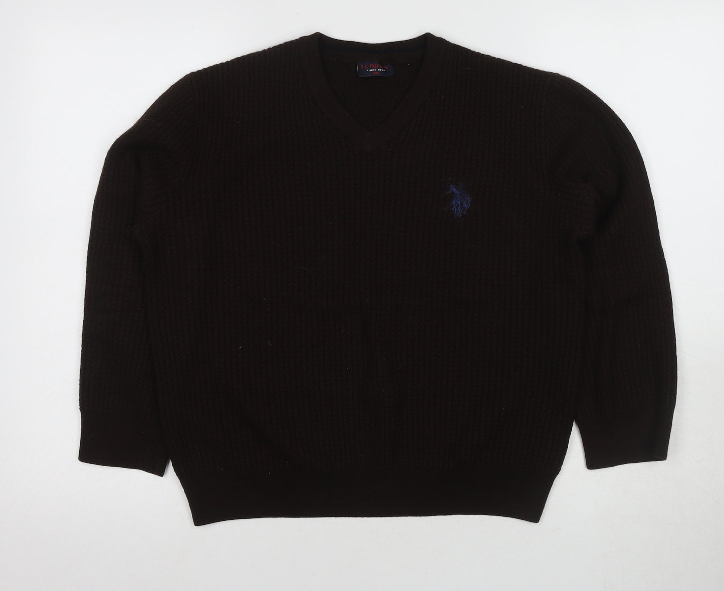 U.S. Polo Assn. Men's Black Wool V-Neck Jumper 2XL