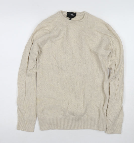 Moss London Beige Cable-Knit Wool Jumper - Medium