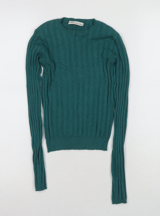 Pull&Bear Women’s Green Slim Fit Cable-Knit Jumper