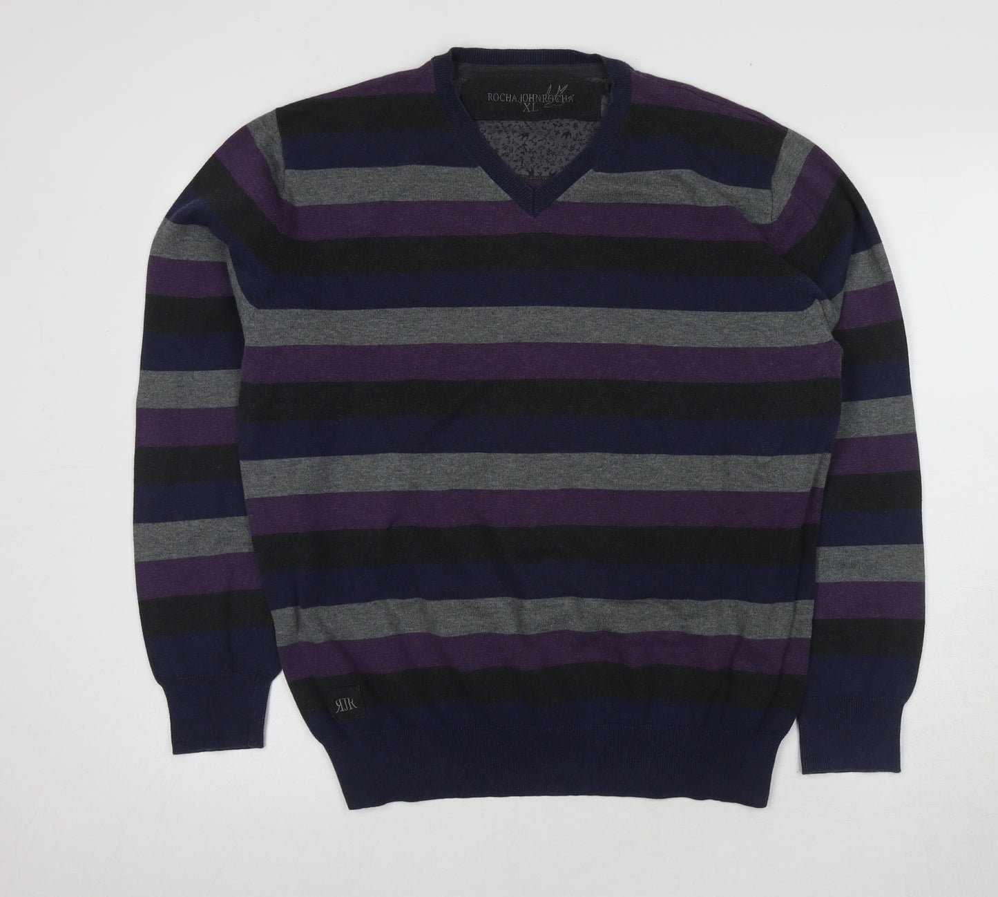 Rocha John Rocha Men's XL Striped V-Neck Pullover Jumper