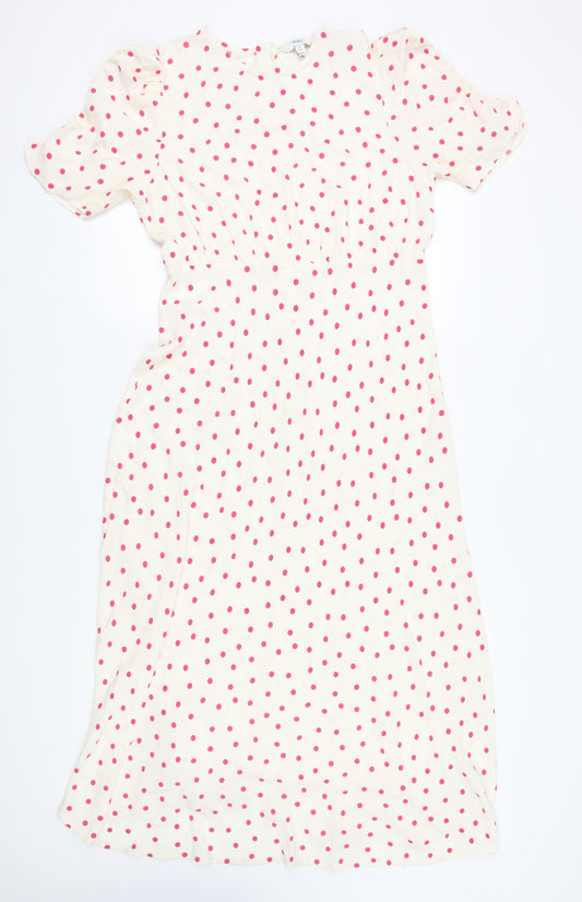 Marks and Spencer Women Pink Midi Polka Dot Dress, Size 14