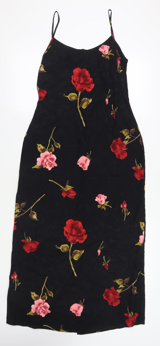 Dorothy Perkins Women's Black Floral Midi Slip Dress