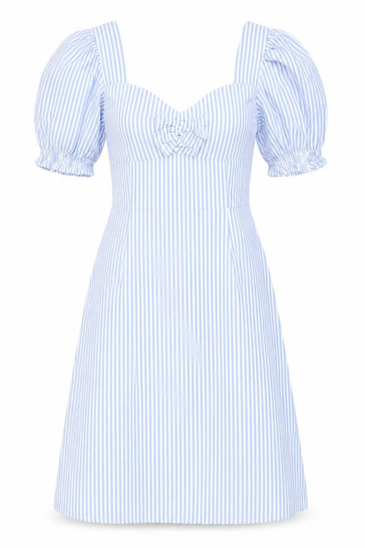 Front view of Love Bonito Women Blue Striped A-Line Dress, size 8