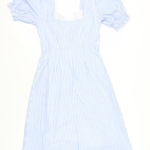 Love Bonito Women Blue Striped A-Line Dress Size 8
