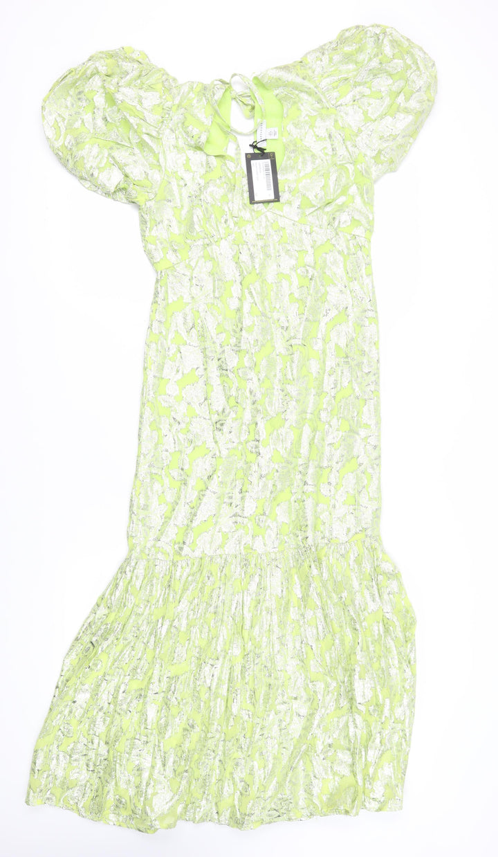 Warehouse Women's Green A-Line Midi Dress, Size 8