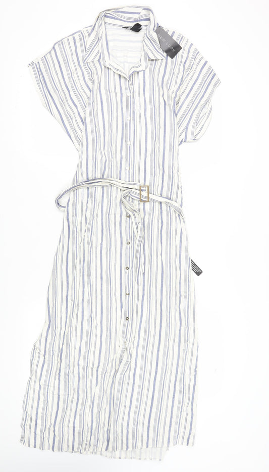 New Look Women's White Striped Shirt Dress Size 16