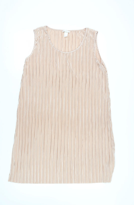 H&M Women's Beige Sleeveless Pleated Shift Dress Size 12