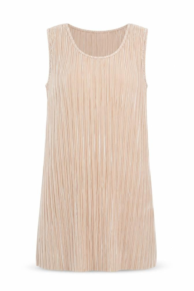 H&M Women's Beige Sleeveless Pleated Shift Dress Size 12