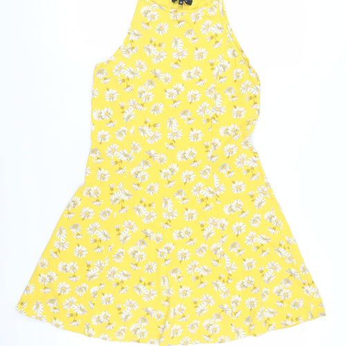 New Look Women's Yellow Floral A-Line Dress - Size 12
