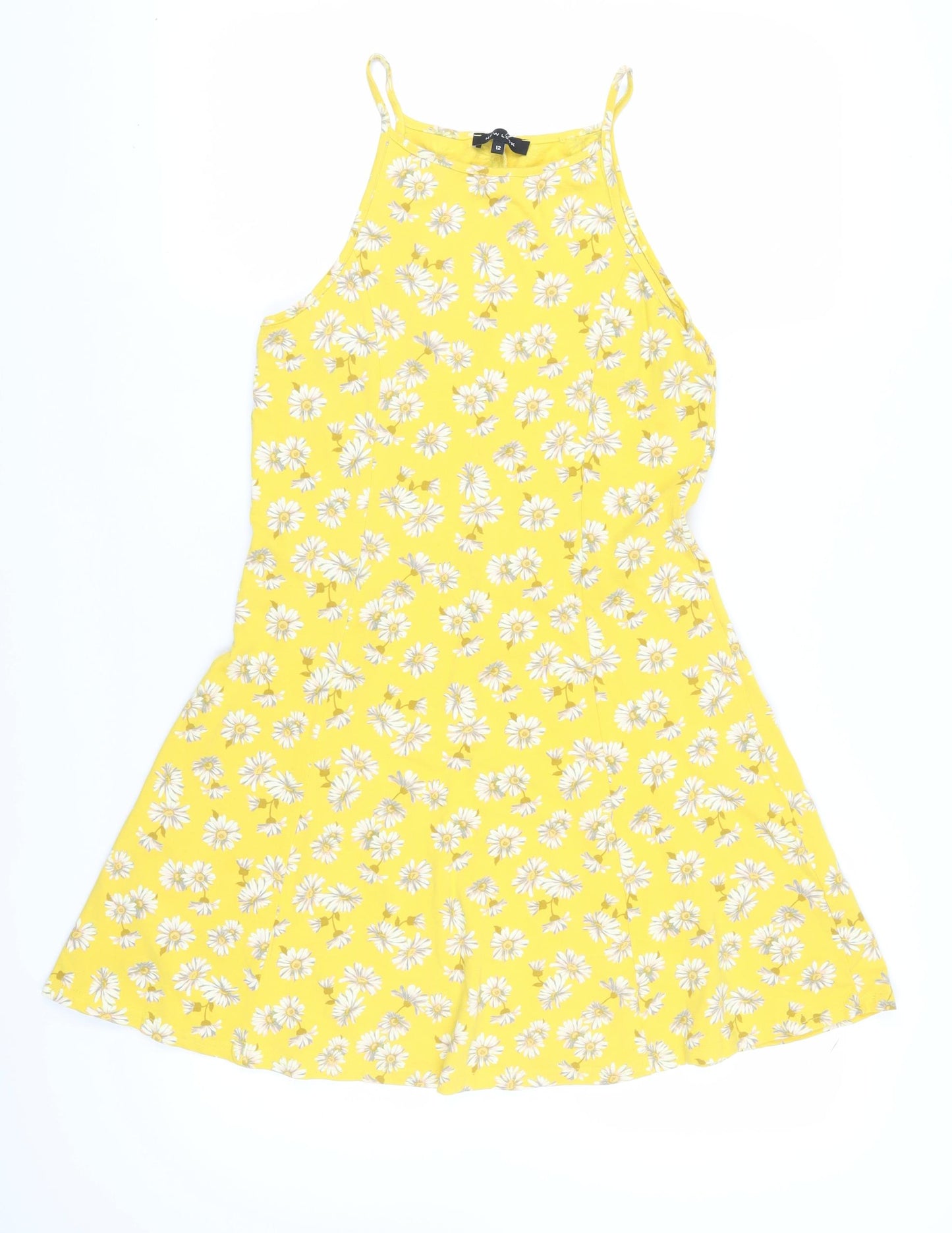 New Look Women's Yellow Floral A-Line Dress - Size 12