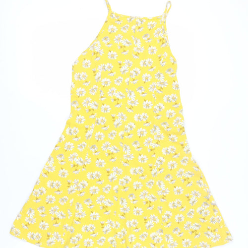New Look Women's Yellow Floral A-Line Dress - Size 12