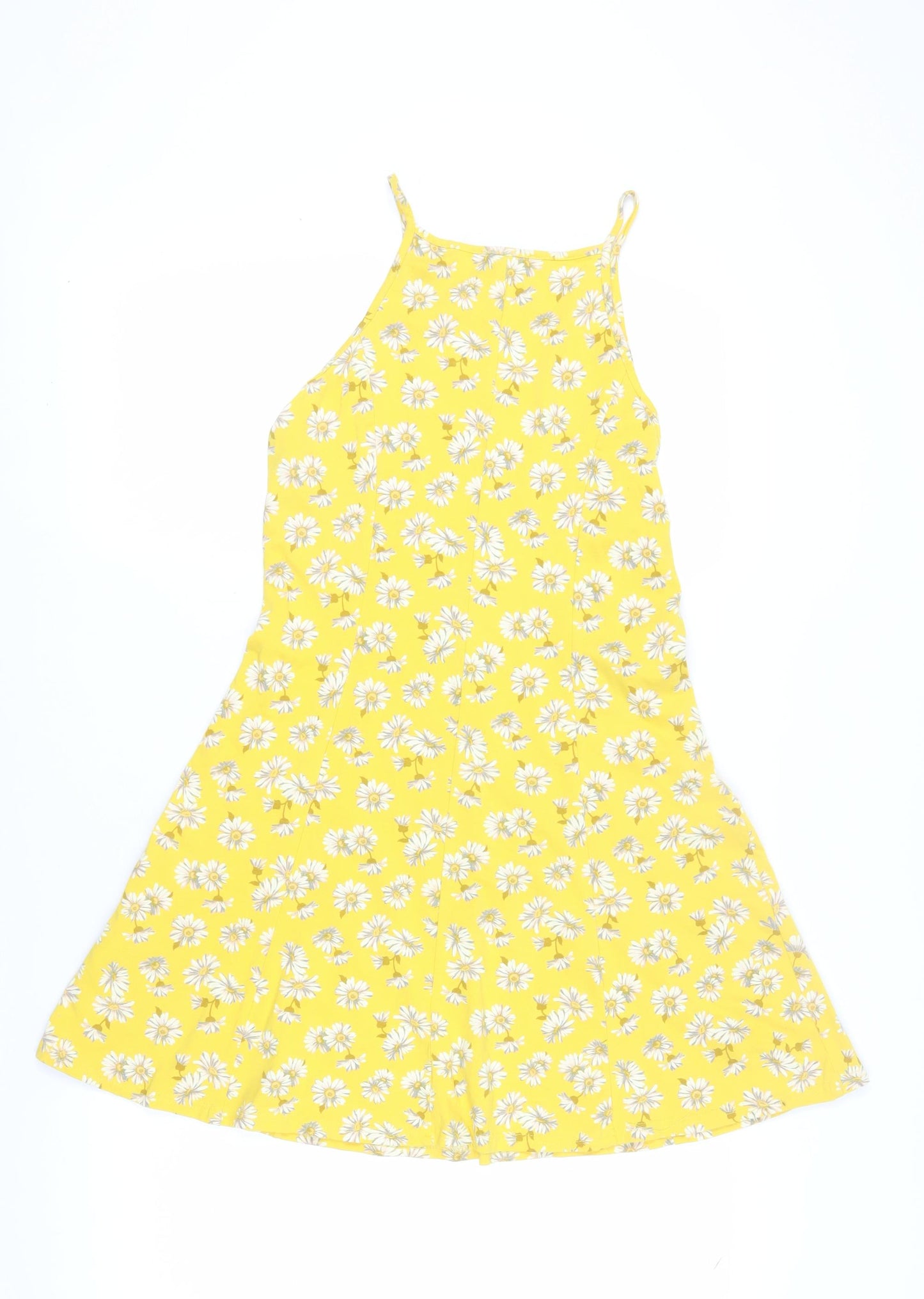 New Look Women's Yellow Floral A-Line Dress - Size 12