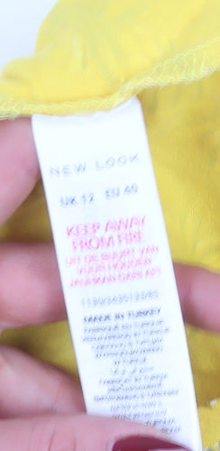 New Look Women's Yellow Floral A-Line Dress - Size 12